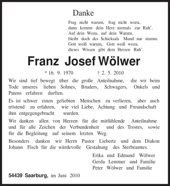 Traueranzeige von Franz Josef Wölwer von TRIERISCHER VOLKSFREUND
