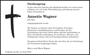 Traueranzeige von Annette Wagner von TRIERISCHER VOLKSFREUND