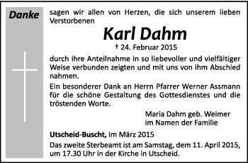 Traueranzeige von Karl Dahm von trierischer_volksfreund