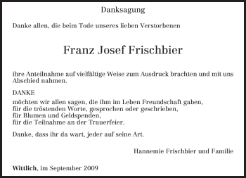 Traueranzeige von Franz Josef Frischbier von TRIERISCHER VOLKSFREUND