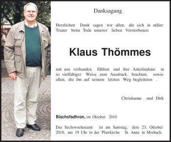 Traueranzeige von Klaus Thömmes von TRIERISCHER VOLKSFREUND