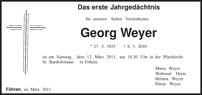  Traueranzeige für Georg Weyer vom 05.03.2011 aus TRIERISCHER VOLKSFREUND