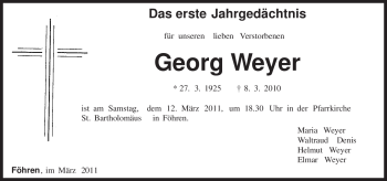 Traueranzeige von Georg Weyer von TRIERISCHER VOLKSFREUND