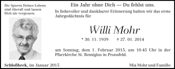 Traueranzeige von Willi Mohr von trierischer_volksfreund