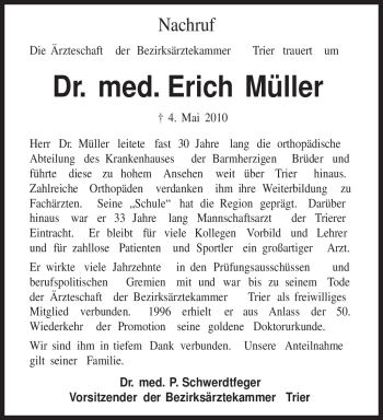 Traueranzeige von Erich Müller von TRIERISCHER VOLKSFREUND