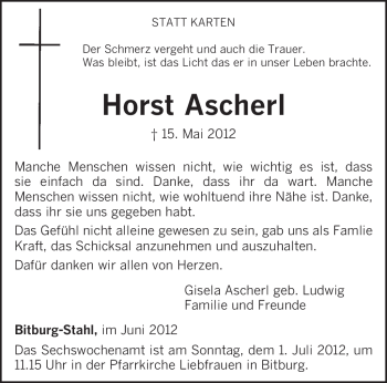 Traueranzeige von Horst Ascherl von TRIERISCHER VOLKSFREUND