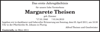 Traueranzeige von Margarete Theisen von TRIERISCHER VOLKSFREUND