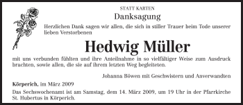 Traueranzeige von Hedwig Müller von TRIERISCHER VOLKSFREUND