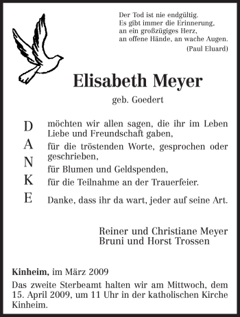 Traueranzeige von Elisabeth Meyer von TRIERISCHER VOLKSFREUND