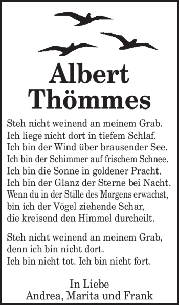 Traueranzeige von Albert Thömmes von TRIERISCHER VOLKSFREUND