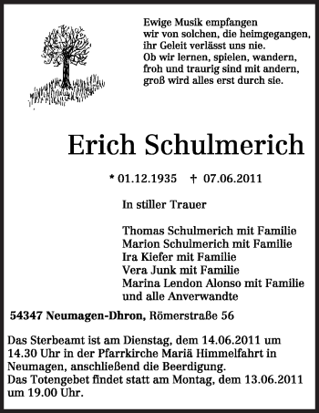 Traueranzeige von Erich Schulemrich von TRIERISCHER VOLKSFREUND