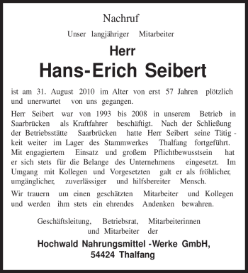 Traueranzeige von Hans-Erich Seibert von TRIERISCHER VOLKSFREUND