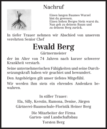 Traueranzeige von Ewald Berg von TRIERISCHER VOLKSFREUND