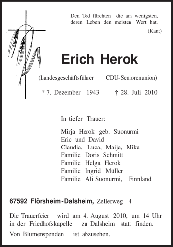 Traueranzeige von Erich Herok von TRIERISCHER VOLKSFREUND