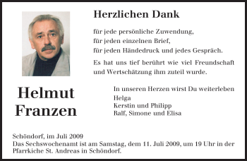 Traueranzeige von Helmut Franzen von TRIERISCHER VOLKSFREUND