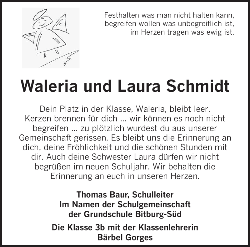  Traueranzeige für Laura Schmidt vom 23.02.2012 aus TRIERISCHER VOLKSFREUND