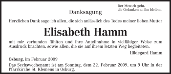 Traueranzeige von Elisabeth Hamm von TRIERISCHER VOLKSFREUND