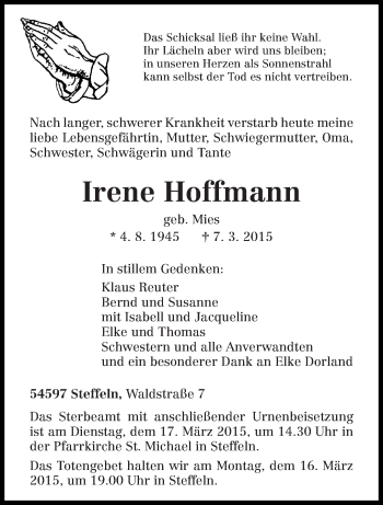 Traueranzeige von Irene Hoffmann von trierischer_volksfreund