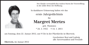 Traueranzeige von Margret Mertes von TRIERISCHER VOLKSFREUND