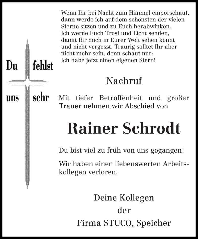  Traueranzeige für Rainer Schrodt vom 14.03.2015 aus trierischer_volksfreund