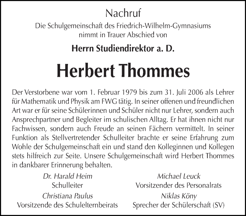  Traueranzeige für Herbert Thommes vom 03.07.2015 aus trierischer_volksfreund