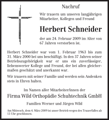 Traueranzeige von Herbert Schneider von TRIERISCHER VOLKSFREUND