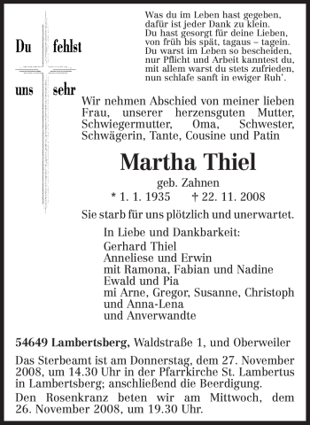 Traueranzeige von Martha Thiel von TRIERISCHER VOLKSFREUND