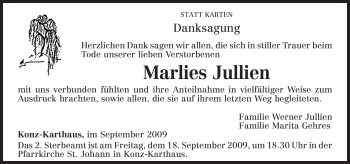 Traueranzeige von Marlies Jullien von TRIERISCHER VOLKSFREUND