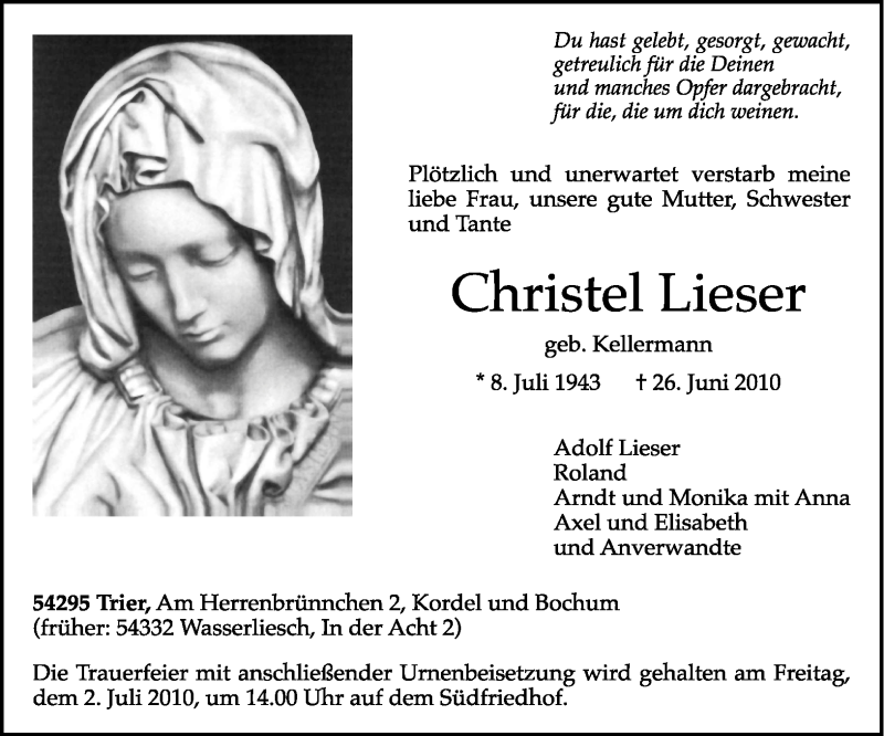  Traueranzeige für Christel Lieser vom 30.06.2010 aus TRIERISCHER VOLKSFREUND