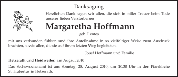 Traueranzeige von Margaretha Hoffmann von TRIERISCHER VOLKSFREUND