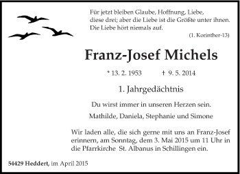 Traueranzeige von Franz-Josef Michels von trierischer_volksfreund