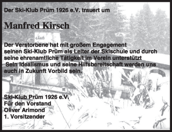 Traueranzeige von Manfred Kirsch von TRIERISCHER VOLKSFREUND