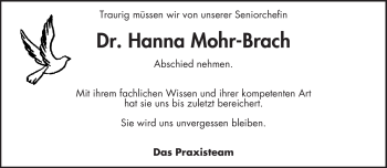 Traueranzeige von Hanna Mohr-Brach von TRIERISCHER VOLKSFREUND