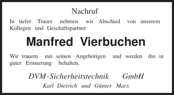 Traueranzeige von Manfred Vierbuchen von TRIERISCHER VOLKSFREUND
