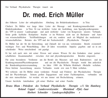 Traueranzeige von Erich Müller von TRIERISCHER VOLKSFREUND