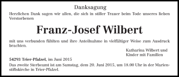 Traueranzeige von Franz-Josef Wilbert von trierischer_volksfreund