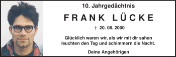 Traueranzeige von Frank Lücke von TRIERISCHER VOLKSFREUND