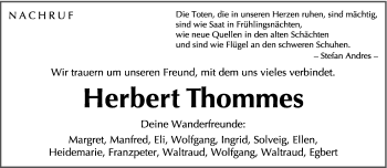 Traueranzeige von Herbert Thommes von trierischer_volksfreund