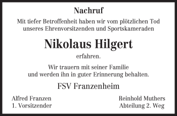 Traueranzeige von Nikolaus Hilgert von TRIERISCHER VOLKSFREUND