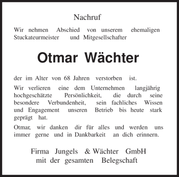 Traueranzeige von Otmar Wächter von TRIERISCHER VOLKSFREUND