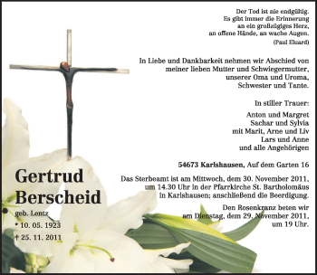 Traueranzeige von Gertrud Berscheid von TRIERISCHER VOLKSFREUND