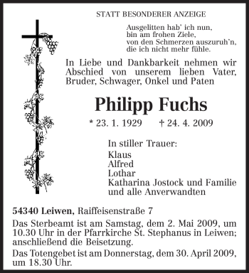 Traueranzeige von Philipp Fuchs von TRIERISCHER VOLKSFREUND