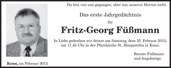 Traueranzeige von Fritz-Georg Füßmann von TRIERISCHER VOLKSFREUND