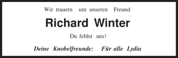 Traueranzeige von Richard Winter von TRIERISCHER VOLKSFREUND