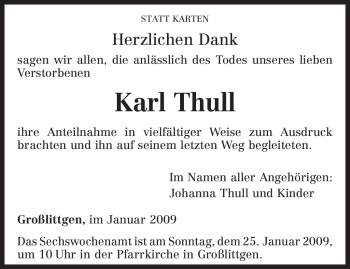 Traueranzeige von Karl Thull von TRIERISCHER VOLKSFREUND