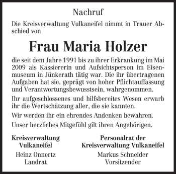 Traueranzeige von Maria Holzer von TRIERISCHER VOLKSFREUND
