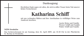 Traueranzeige von Katharina Schiff von TRIERISCHER VOLKSFREUND