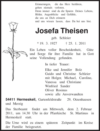 Traueranzeige von Josefa Theisen von TRIERISCHER VOLKSFREUND