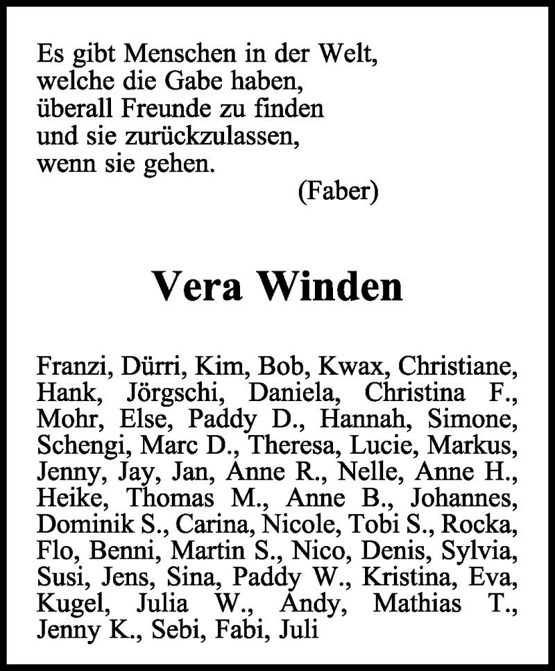  Traueranzeige für Vera Winden vom 19.05.2009 aus TRIERISCHER VOLKSFREUND
