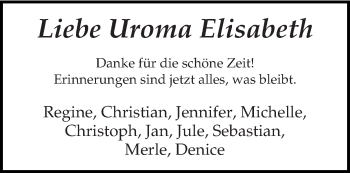 Traueranzeige von Elisabeth  von trierischer_volksfreund